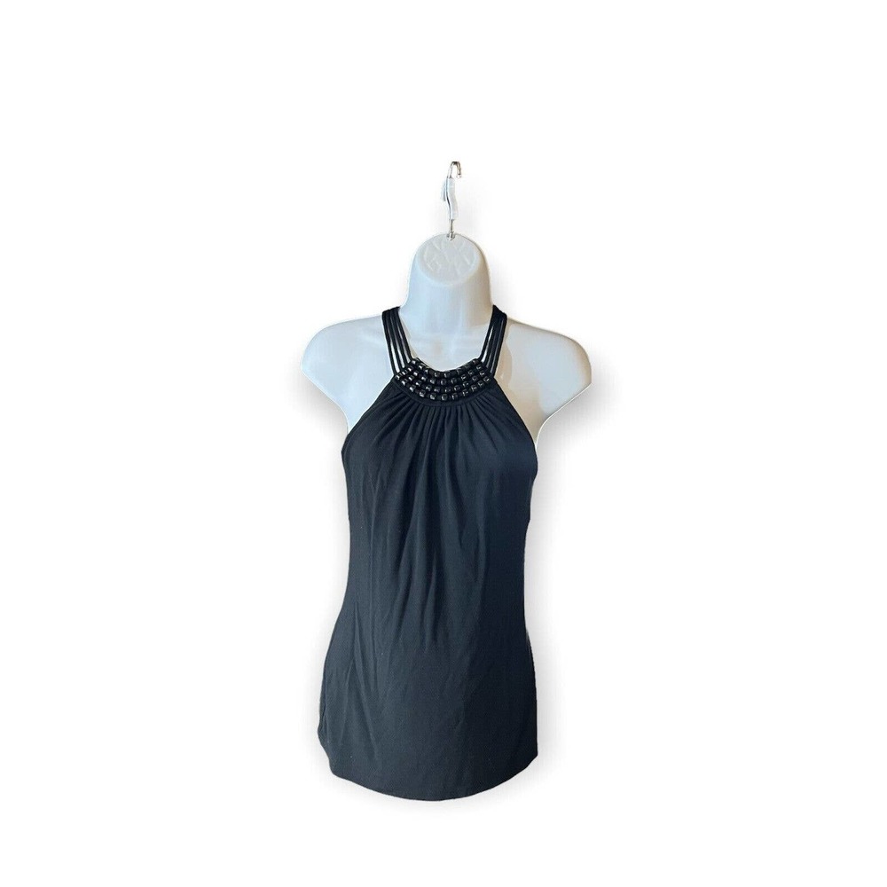 Michael Kors Tank Top Womens Size XS Black With Black Beaded Detail At Neckline